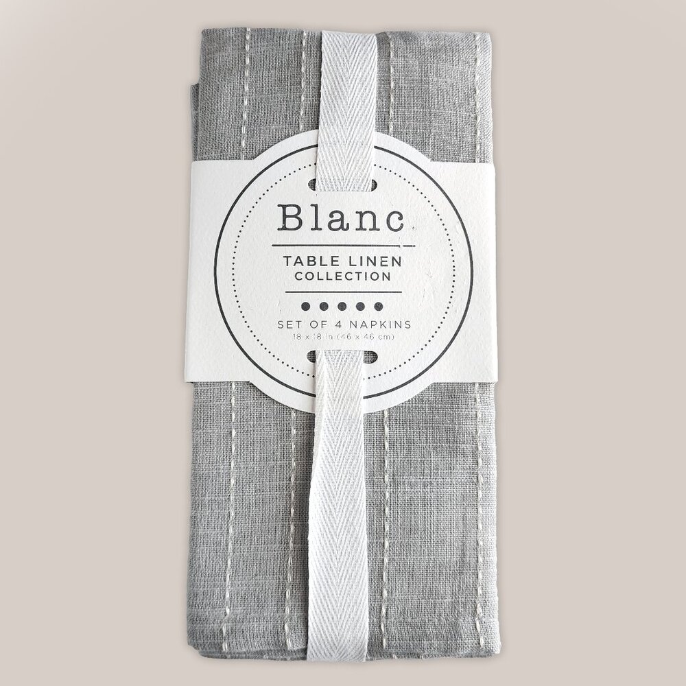 NEW Blanc Table Linen Collection Set of 4 Cotton Napkins 18 x 18 in Gray